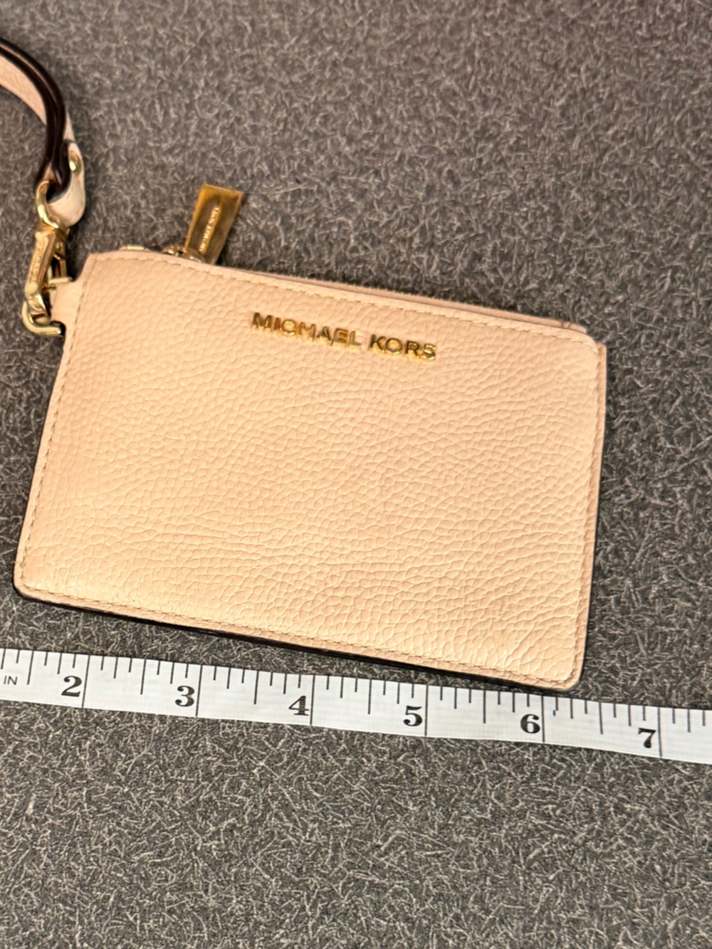 Michael Kors Nude Pebbled Leather ID Wallet with Gold Tone Zip
